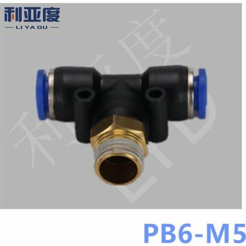 30PCS/LOT PB6-M5 PB Black/White pneumatic quick insertion type T three way straight thread