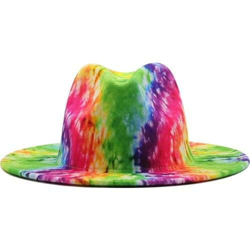 4pc Tie Dye Felt Hat Fedoras Bulk Female Male Fedora Hats For Women Men Wide Brim Cap Woman Man Jazz Panama Caps 2021 Winter