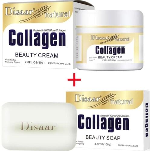 80g+100g Disaar Collagen Power Lifting Cream 80g Face Cream+ Collagen Handmade Soap Face Cleanser Anti-aging Anti Wrinkle Set