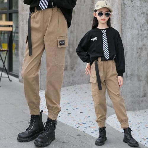 Girls Cargo Pants with Belt Sport Pants Children Spring Autumn Streetwear Trousers Kids Casual Clothes For Girls 6 8 10 12 13Yrs