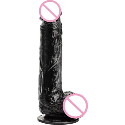 Black Realistic Big Dildo Flexible Penis Dick With Suction Cup Strap-on Female Masturbation Strapon Dildo For Women (22cm)