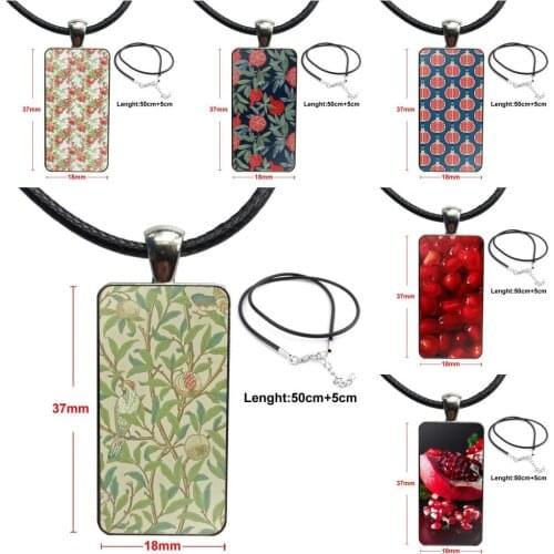 Pomegranate Fruit Glass Cabochon Jewelry Steel Color With Long Pendant Choker Rectangle Necklace For Wedding