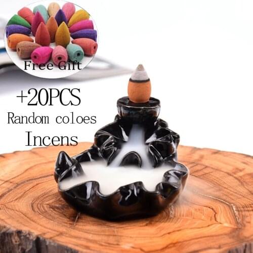 Ceramic Small Mountain Waterfall Backflow Incense Burner Home Office Teahouse Decor Aromatherapy Incense Stick Holder Censer