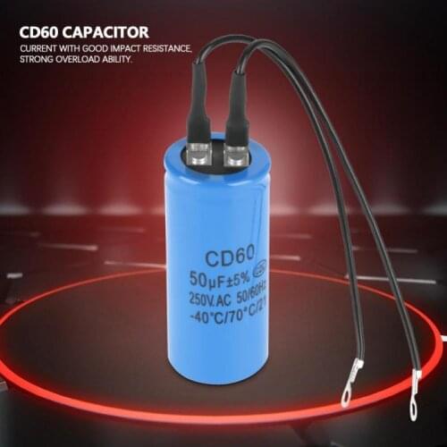 Motor run capacito CD60 Run Capacitor Run Capacitor with Wire Lead 250V AC 50uF 50/60Hz for Motor Air Compressor Motor Capacitor