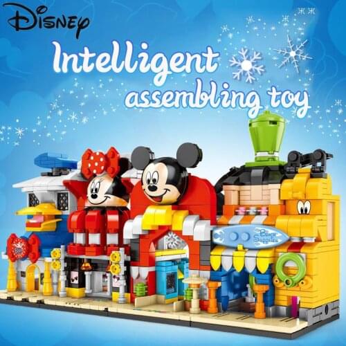 Disney Mickey Mouse Donald Duck Building Blocks Goofy Modle Boy Shop Store Castle Streetscape Lake City Bricks Toys Gifts