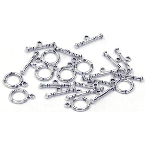 10Sets OT Toggle Clasps Round Metal Silver Tone Fit Charm Bracelets Jewelry DIY Findings 16x12mm