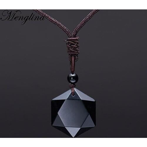 Menglina Black Obsidian Hexagram Star Pendant Necklace For Men Women Natural Stone Love Couple Necklace Adjustable Dropshipping
