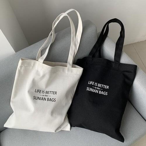 Letter Kind Reusable Cotton Canvas Tote Bag for Women Shopping Tote Bag