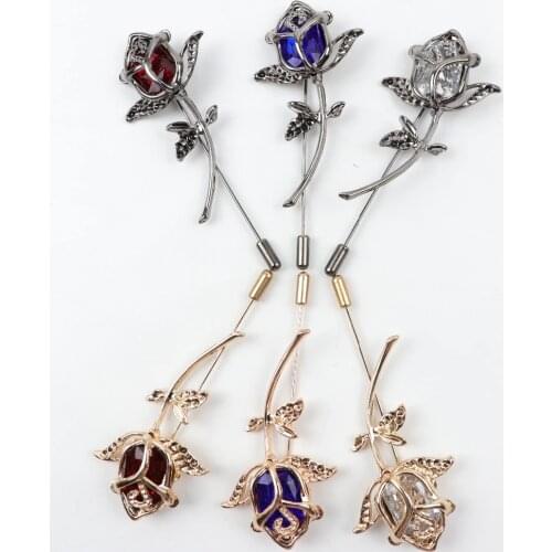 Advanced Men Retro Golden Flower Brooch Pins Collar Suit Stick Breastpin Diamante Pin Mens Suit Dressup