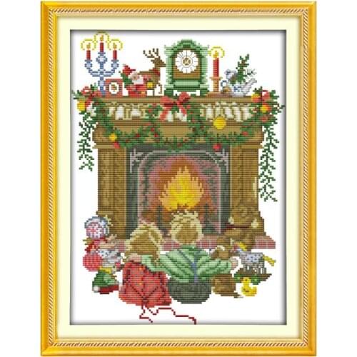 The children sit down around the stove cross stitch kit print canvas sew cross-stitching embroidery DIY handmade needlework