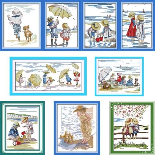 Joy Sunday Playing with Little Partner Series Counted Cross Stitch DIY 14CT and 11CT For Embroidery Home Decor Needlework