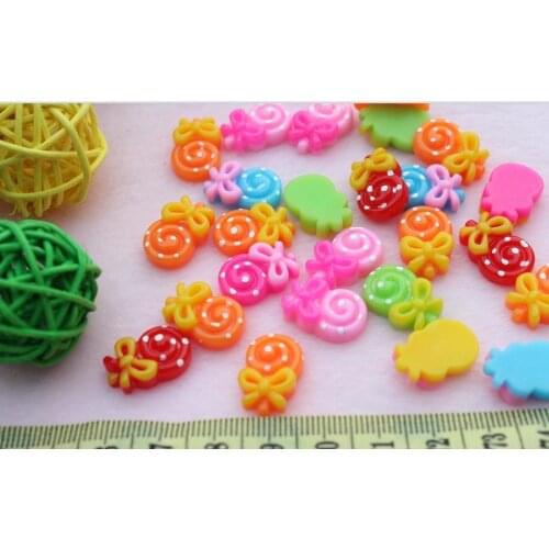 250pcs lolly swirl mixed Resin assorted Bow Lollipop Cabochon Scrapbooking Flat back embellishment fake food