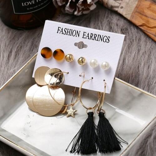 Korean Womens Earrings Set Pearl Crystal Stud Earrings Boho Geometric Tassel Earrings for Women 2020 Jewelry Gift Hoop Earrings
