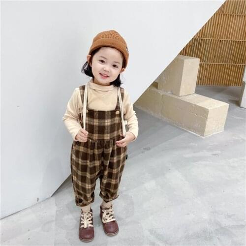 2021 Autumn Winter New Kids Overalls Koeran Plaid Thick Casual Jumpsuits for Baby Girls Boys Childrens Fashion One-piece Pants