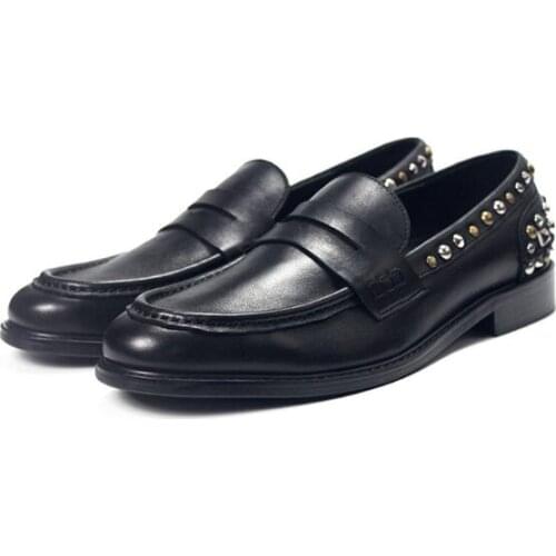 Winter New Style Oxfords Black High Quality Slip on casual shoes Fashion Men shoes handmade Rivet Loafers