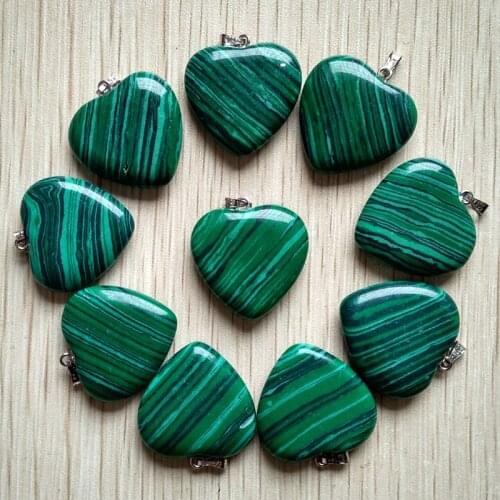 Wholesale 20pcs/lot 2018 fashion malachite stone heart charms pendants fit necklace jewelry making 25mm free shipping