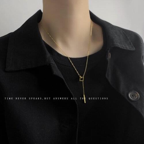 Fashion hollow square shaped necklace female titanium steel light luxury niche niche hundred matching tassel temperament necklac