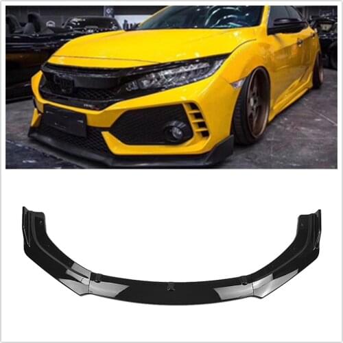 Front Bumper Cover Lip Spoiler Trim For Honda Civic 2016-2019 Glossy Black Car Exterior Lower Guard Accessories Splitters Kit