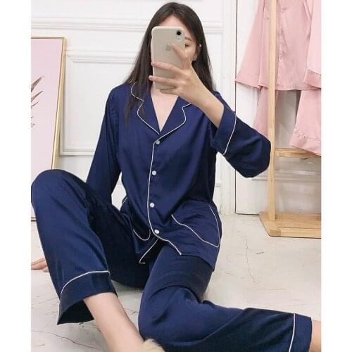 Pajamas Womens Summer Korean-style Satin Long Sleeve Oversize Two-Piece Set Drape Mercerized Thin Tracksuit 1899