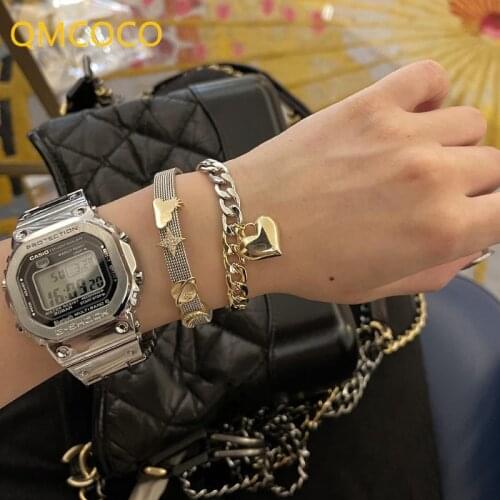 QMCOCO 925 Silver Heart Shape OT Clasp Bracelet Woman Punk Personality Stellaluna Bracelet Party Elegant Jewelry Accessories