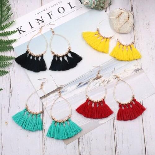 Red Tassel Earrings Round Rice Beads Temperament Earring For Women Gift Fashion T Show European Style Hot Jewelry