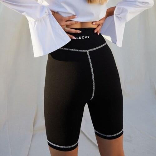 Woman clothes Shorts High Waist Biker Shorts Summer Slim Knee-Length Bottoms Black Cycling pants Streetwear Thin Fitness Casual
