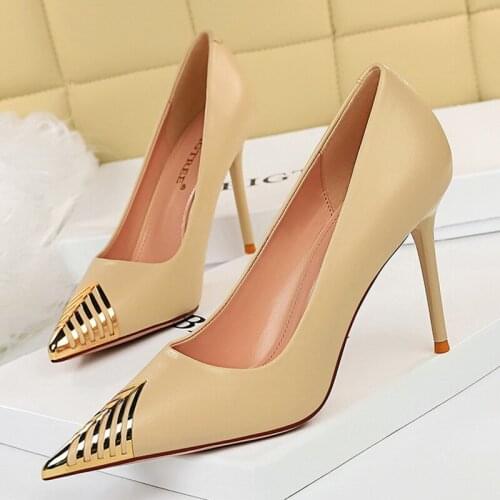 2021 Women Nude 9.5cm High Heels Fetish Pumps Ladies Stripper Stiletto Wedding Bridal Valentine Scarpin Party Shoes Plus Size
