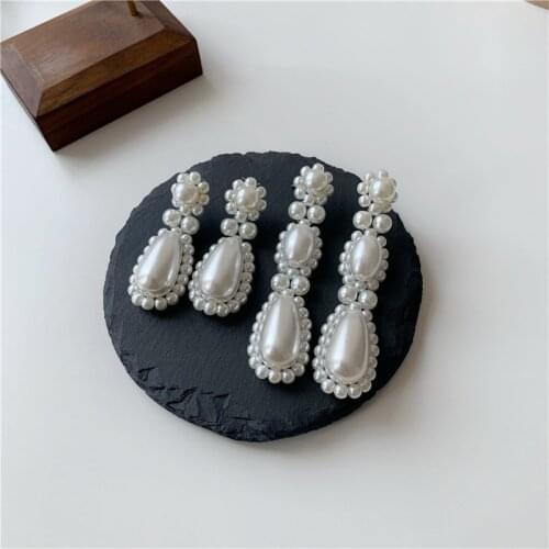 U-Magical Temperament Handmade Faux Pearl Beaded Waterdrop Dangle Earrings for Women Textured Weave Pendientes Earrings Jewelry