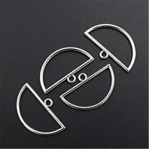 WKOUD 15pcs Silver Plated Creative Hollow Semi-circular Alloy Pendant Simple Earrings Bracelet DIY Metal Jewelry Charm Findings