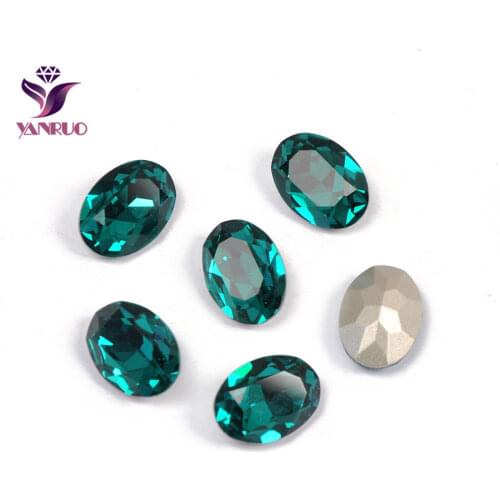 YANRUO 4120 Oval Blue Zircon Fancy Glass Beads Diamond Sewing Rhinestones Glass DIY Base Ornaments Claw Setting