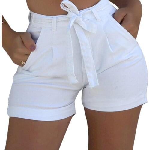 Plus Size Belted Denim Shorts Summer Women Skinny High Waist Jeans Hot Pants Belted High Waist Fashion Summer Womens Shorts