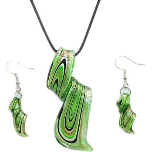 Chinese Style Retro Handmade Personality Pendant Female Spiral Green Glass Pendant Earring Necklace Set