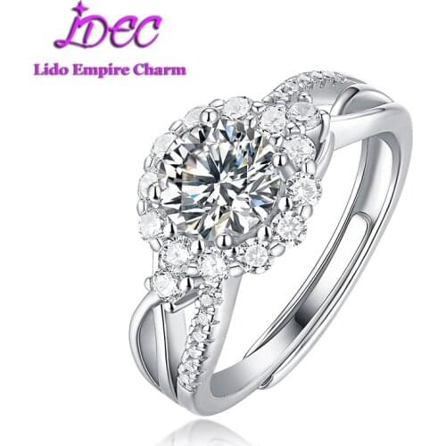S925 Sterling Silver 1CT Moissanite Diamond Women Engagement Ring Adjustable Opening Ring Pretty Finger Jewelry Birthday Present