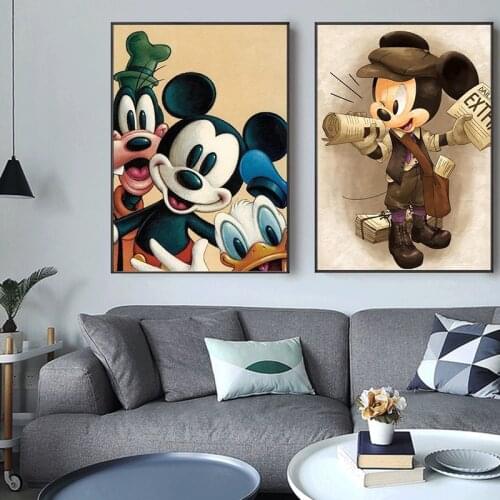 Disney Cartoon Canvas Painting Mickey Mouse and Donald Duck Posters and Prints Qusdros for Children Room Decoration