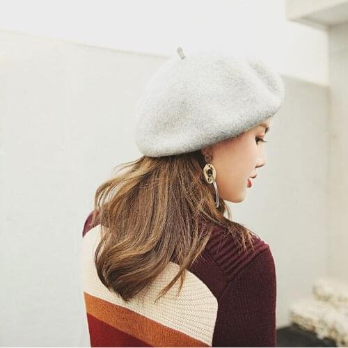 1pc Explosion Women Girls Beret French Artist Warm Wool Winter Beanie Hat Retro Vintage Plain Beret Solid Color Elegant Ladies