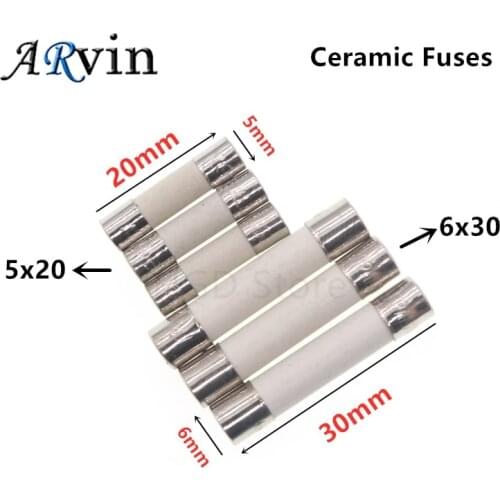 10pc/lot One Sell 5*20mm 6*30mm Fast Blow Tube Fuses mm 250V 0.1 0.2 0.3 0.5 1 2 3 4 5 6 8 10 15 20 25 30A AMP Fuse Ceramic fuse