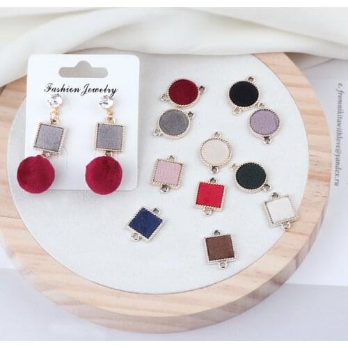 10pcs new autumn winter style double hanging Charm gold velvet square round earrings pendant DIY material accessories