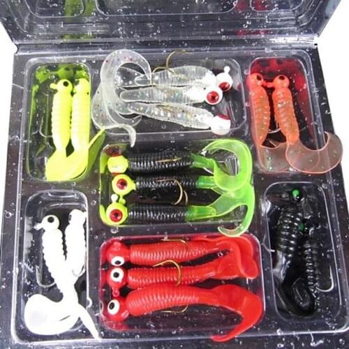 17pcs/set Soft Fishing Lure Iscas Lead Jig Head Hook Grub Worm Fishing Baits Shads Silicone Artificial Bait Fish Tackle Pesca