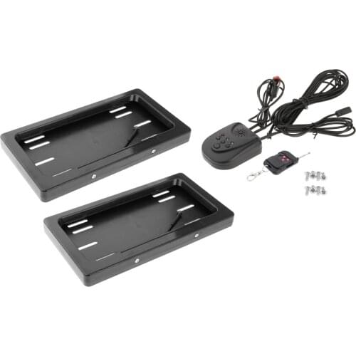 2 Pcs Hide-Away Shutter Cover Up Electric Stealth License Plate Frame with Remote Universal Auto Accessory Holder Rust Proof