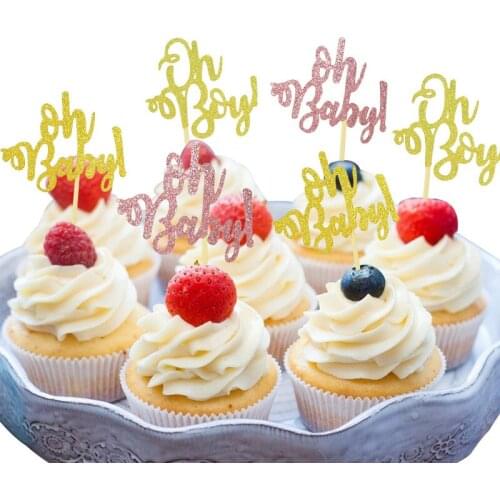 20pcs/set Glitter Oh Baby Letter Cupcake Toppers Kids Adult Birthday Party Cake Toppers Decorations Baby Shower Favors Supplies