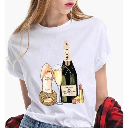 2021 Fashion Summer Tshirt Womens Street Style Womens T-shirt Wine Cup Pattern T-Shirt Ladies Short Sleeve Watercolor