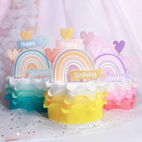 7pcs/set Happy Birthday Paper Cake Toppers Diy Rainbow Love Baking Cake Toppers for Kids Birthday Party Cake Decoration Supplies