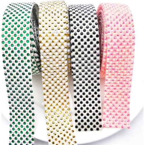 Ab Color Pearl Rhinestone Sticker Ribbon Resin Dense Beads Diamond Belt Self Adhesive Furniture Crafts Shoes Banding Decorations