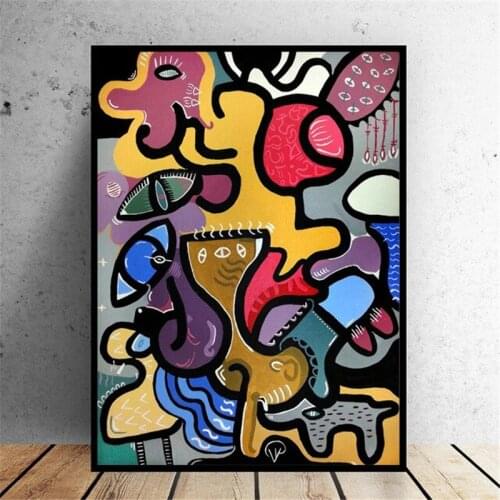 Abstract Graffiti Wall Pictures for Living Room Canvas Art Abstract Animal Painting Picassos Cat Woman Home Decor Painting