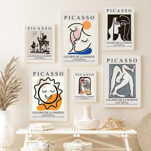 Abstract Picasso Sun Face Pigeon Cattle Nordic Posters And Prints Wall Art Canvas Painting Wall Pictures For Living Room Decor