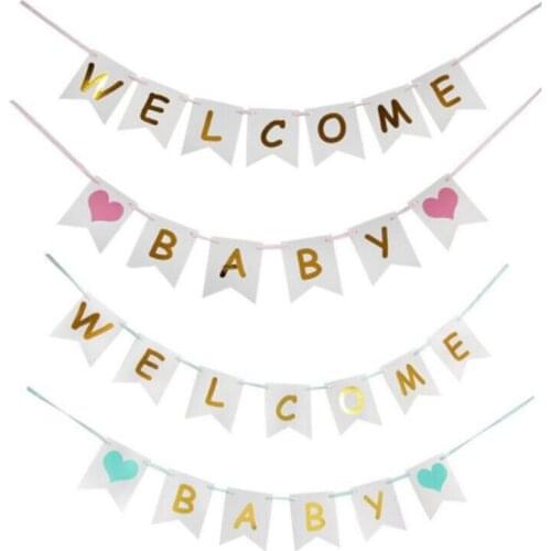 Baby Shower Banner Paper Flag Birthday Decoration Welcome Baby Welcome Boy Girl Party Hanging Decoration Pink Blue