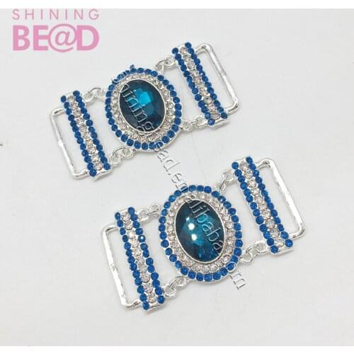 FREE SHIPPING!Blue glass bikini connector crystal silver buckle swimming wear accessory decoration，100pcs/lot