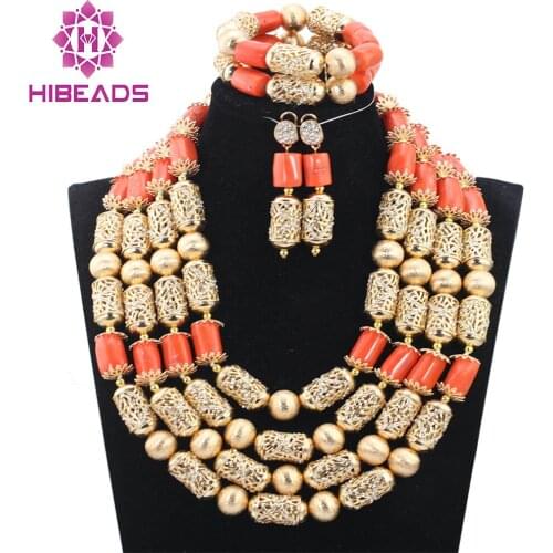 Big Nigerian Wedding African Beads Jewelry Sets Coral Fashion Dubai New Jewelry Sets For Women Free Shipping CNR749