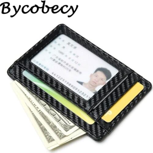 Bycobecy 2020 Fashion Style Carbon Fiber Men Women Black Card Holder Slim Thin RFID Smart Small Wallet PU Leather Pocketbooks