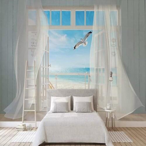 Decorative wallpaper 3D sea view background wall painting outside the window